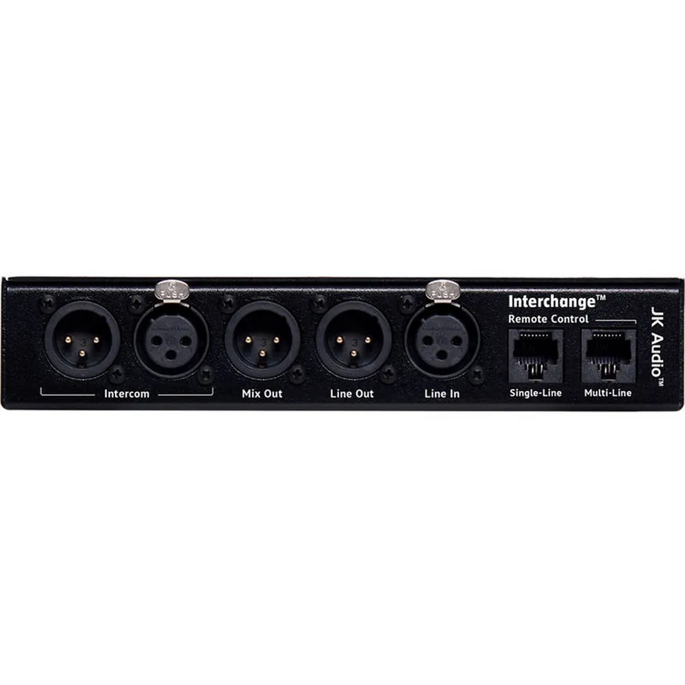 JK Audio Interchange Intercom Phone Bridge: The rear panel with its XLR jacks and remote control connectors.