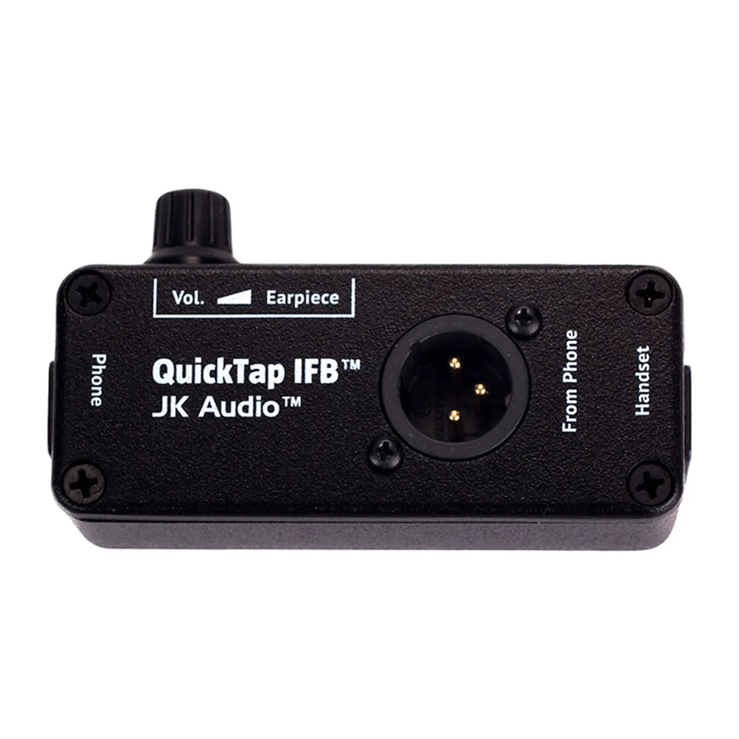 JK Audio QuickTap IFB Listen-Only Telephone Handset Tap: The tap with its XLR output and earpiece volume control.