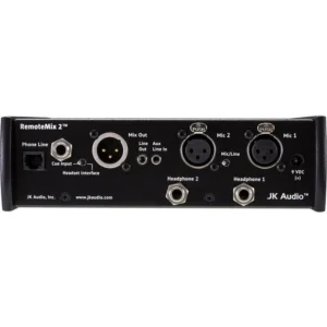 JK Audio RemoteMix 2 Two-Channel Broadcast Field Mixer: The rear panel with its XLR mic inputs and mix output.