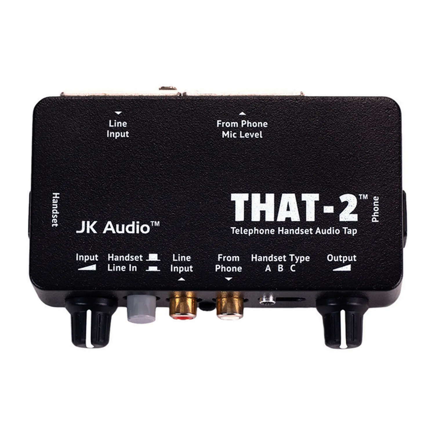 JK Audio THAT-2 Telephone Handset Audio Tap: The tap from above, with its level controls and RCA jacks.