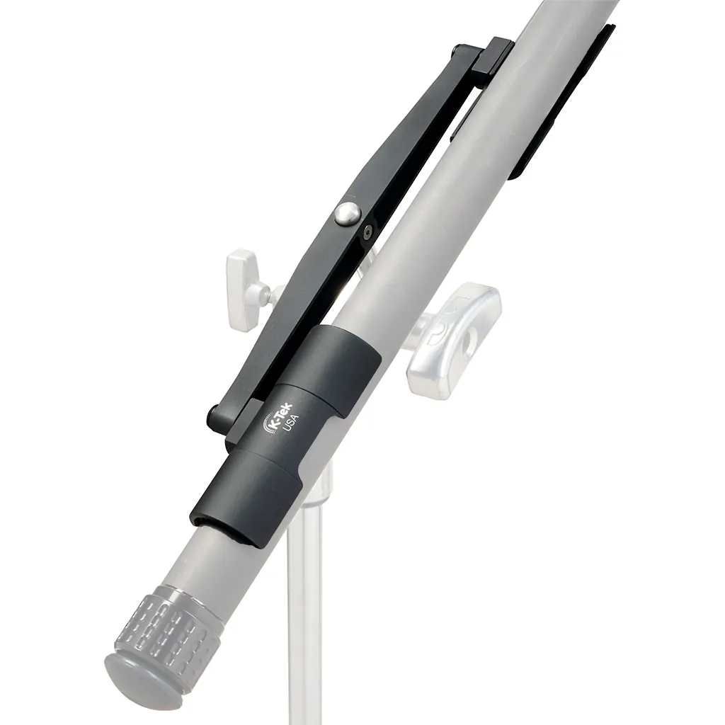 K-Tek KBC2 Boom Cradle 2: holding a boom pole on a stand, close up.