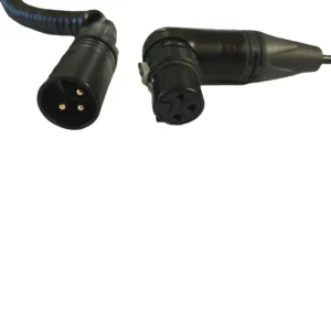 K-Tek KBOC1 Coiled Boom Cable (Set of 2): the straight male and right-angle female Neutrik XLRs, close up.