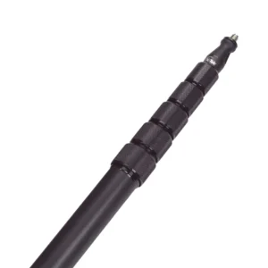 K-Tek KC134 Indie Boom Pole: the extended top sections and knurled collars, with the 3/8-16 male thread.