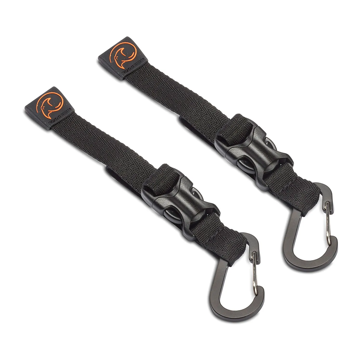 K-Tek KCH3 Stingray Cable Hanger with Buckle (Black): the two black hangers with their buckles and mini carabiners.