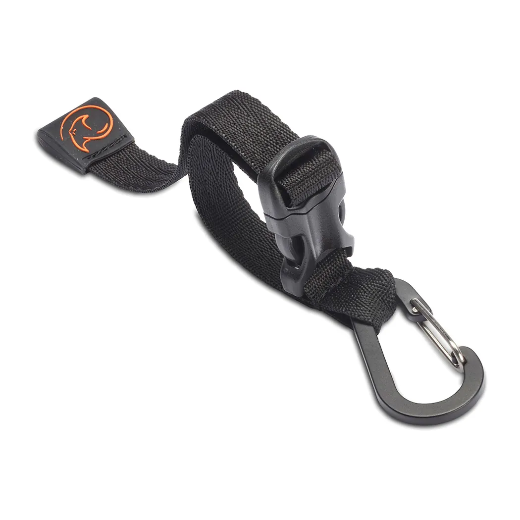 K-Tek KCH3 Stingray Cable Hanger with Buckle (Black): one hanger looped closed, with its carabiner.