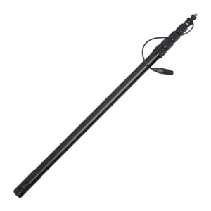 K-Tek KE110 Avalon Aluminum Boom Pole - Coiled Cable, Side XLR: the pole with its coiled cable and side XLR, shown at an angle.