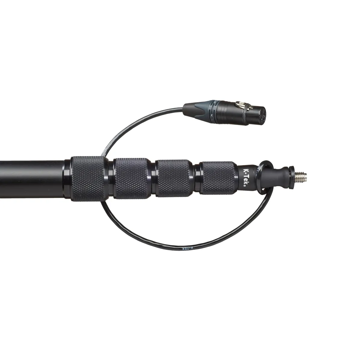 K-Tek KE110 Avalon Aluminum Boom Pole: the knurled collars and the cable loop with its XLR at the top.