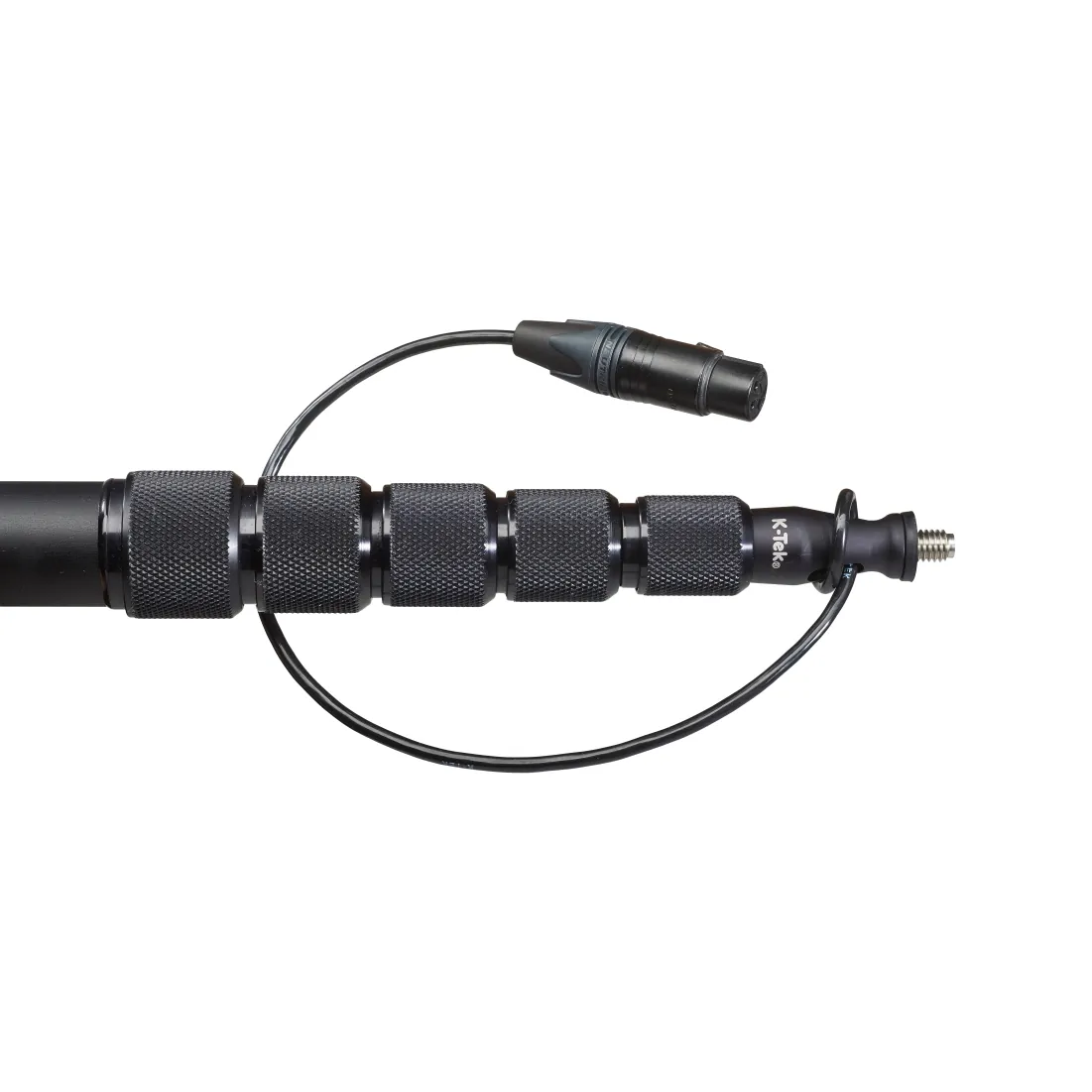 K-Tek KE79CCR Avalon Traveler Boom Pole (Coiled Cable, Side Exit): the knurled collars and the cable loop with its XLR at the top.