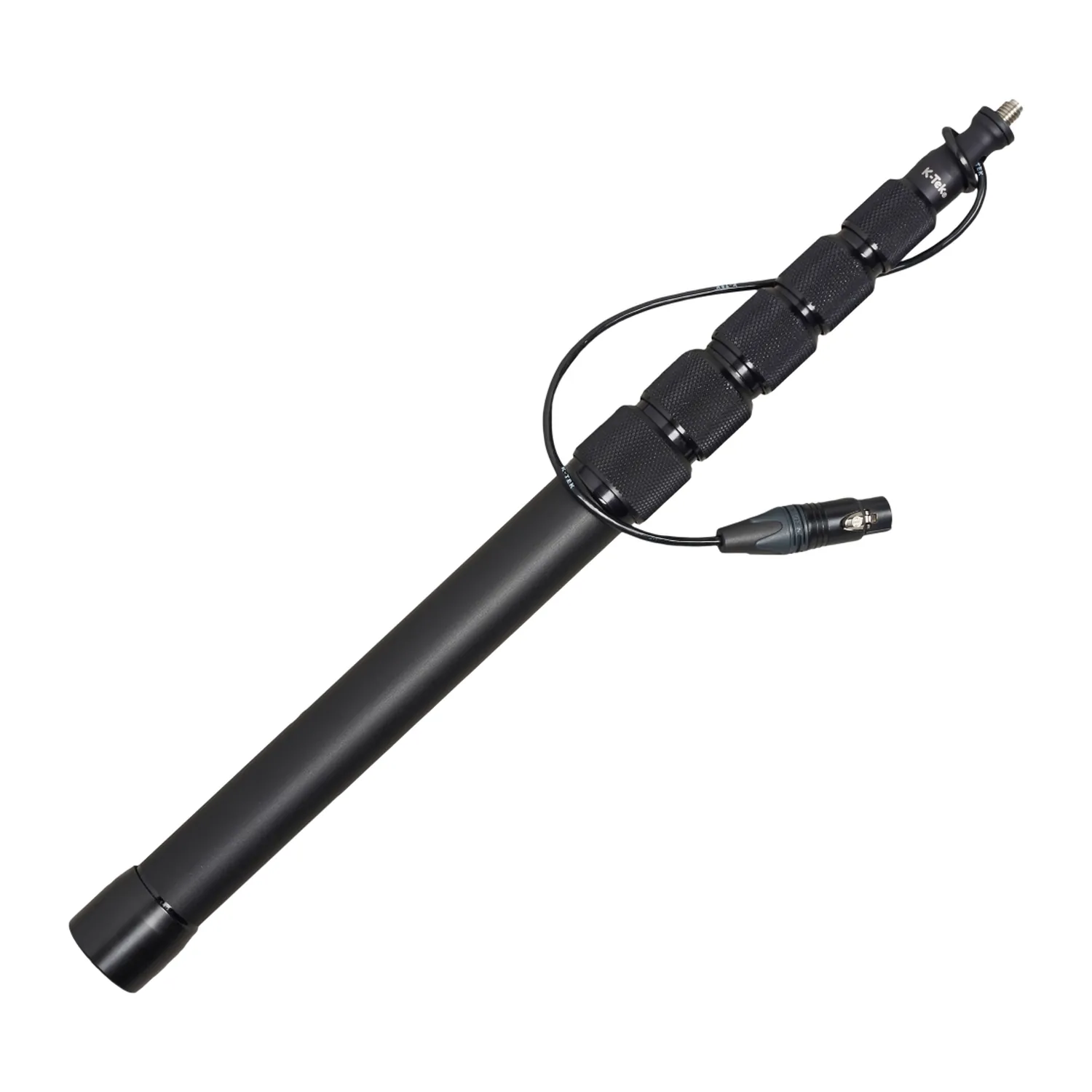 K-Tek KE79CC Avalon Traveler Boom Pole (Coiled Cable): the pole at an angle, with the coiled cable's XLR on a short loop at the top.