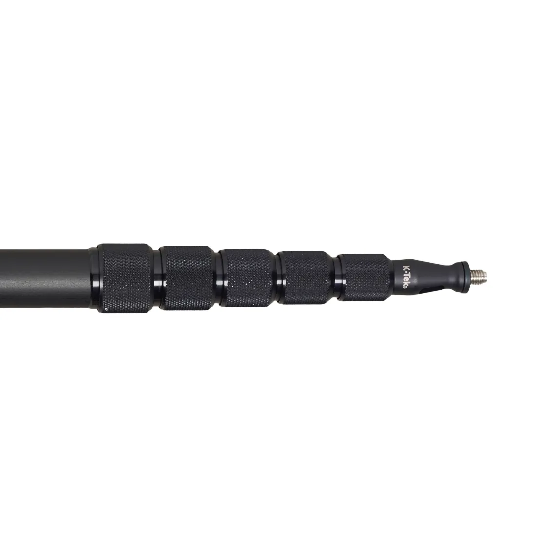 K-Tek KE79 Avalon Traveler Boom Pole (Uncabled): the knurled collars and the 3/8-16 male thread at the top.
