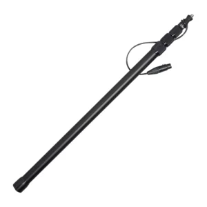 K-Tek KE89 Avalon Aluminum Boom Pole - Coiled Cable, Bottom XLR: the pole with its coiled cable fitted, shown at an angle.