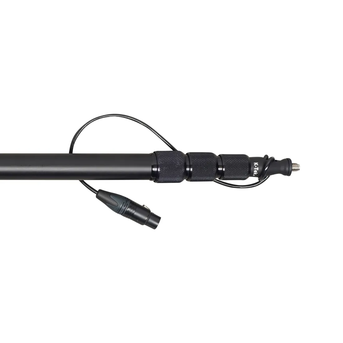 K-Tek KE89 Avalon Aluminum Boom Pole: the knurled collars and the cable loop with its XLR at the top.