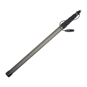 K-Tek KEG100 Avalon Carbon Boom Pole - Coiled Cable, Bottom XLR: the pole with its coiled cable and bottom XLR, shown at an angle.