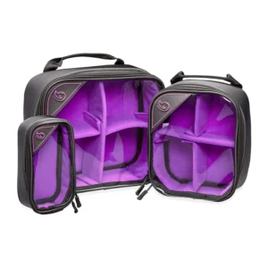 K-Tek KGBSETXP Stingray Gizmo-X Bag (Set of 3, Purple Interior): the three cases open, showing their purple dividers.