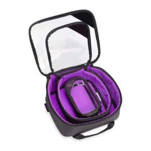 K-Tek KGBSETXP Stingray Gizmo-X Bag (Set of 3, Purple Interior): the large case open, with a smaller case packed inside.