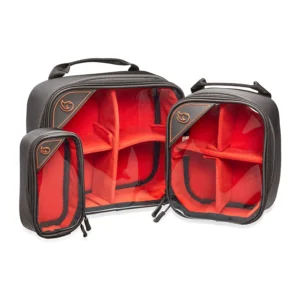 K-Tek KGBSETX Stingray Gizmo-X Bag (Set of 3, Orange Interior): the three cases open, showing their orange dividers.