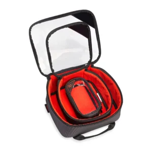 K-Tek KGBSETX Stingray Gizmo-X Bag (Set of 3, Orange Interior): the large case open, with a smaller case packed inside.