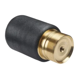 K-Tek KHCW Klassic Boom Pole Counterweight: the foam-covered counterweight on its side, with its brass end.