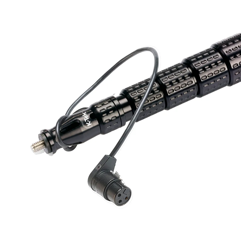 K-Tek KP10VCCR Mighty Boom Carbon Boom Pole (Coiled Cable, Side Exit): the headpiece with the right-angle XLR on its short cable.
