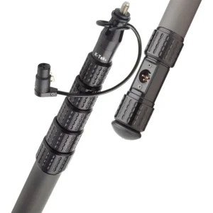 K-Tek Mighty Boom KP Carbon Boom Pole - 12 ft 3 in, Coiled Cable: the headpiece with its right-angle XLR and the KPCCR side-exit module, close up.