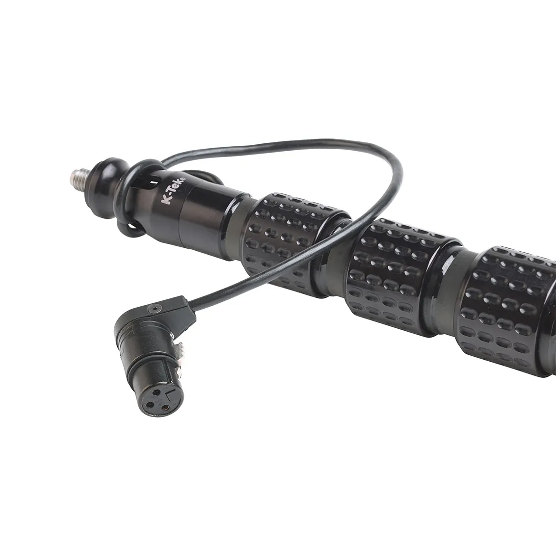 K-Tek Mighty Boom KP Carbon Boom Pole: the right-angle XLR on its short cable at the headpiece.