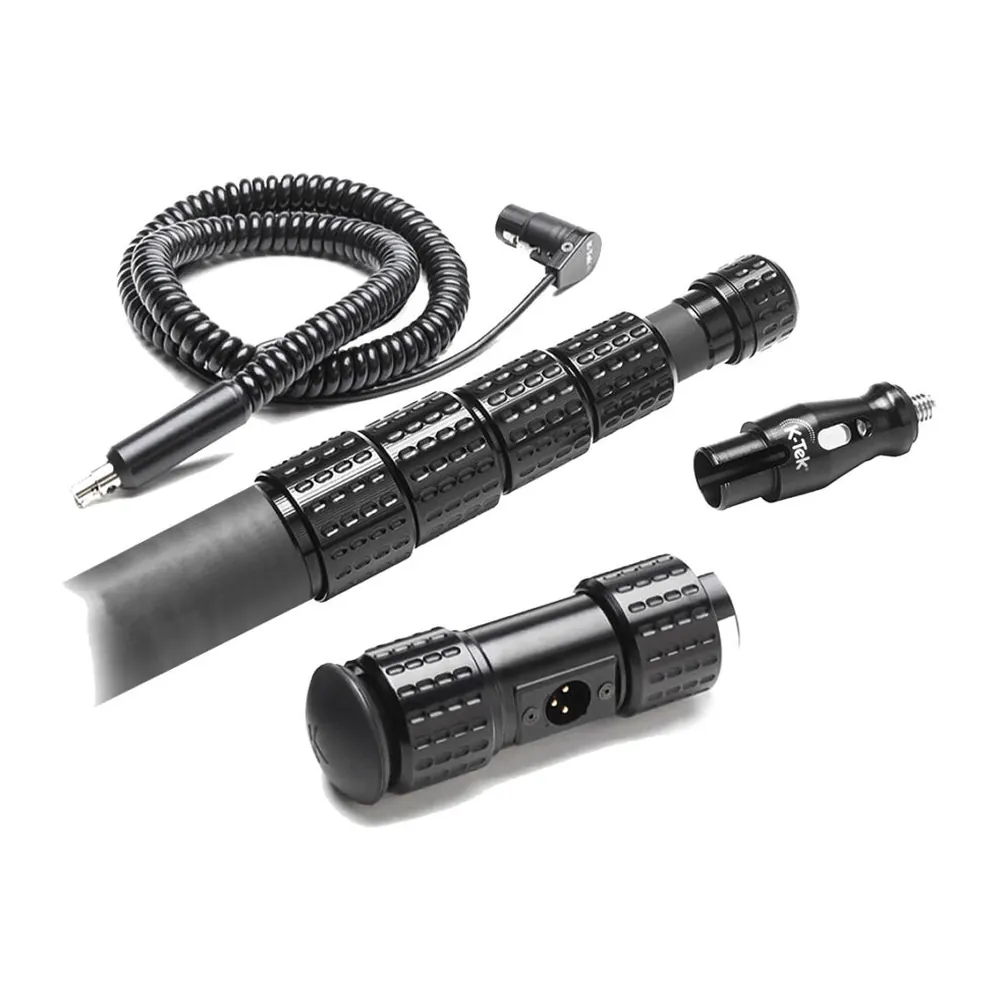 K-Tek KP14VCCR Mighty Boom Carbon Boom Pole (Coiled Cable, Side Exit): the coiled cable, the KPCCR module, and the pole's top and bottom sections.