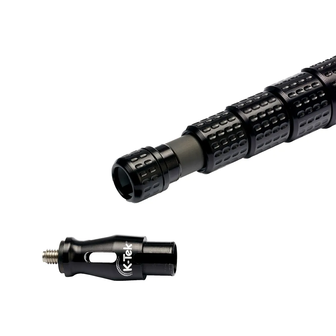 K-Tek KP14VFT Mighty Boom Carbon Boom Pole (Straight Cable, KPFT): the headpiece unthreaded from the top section.