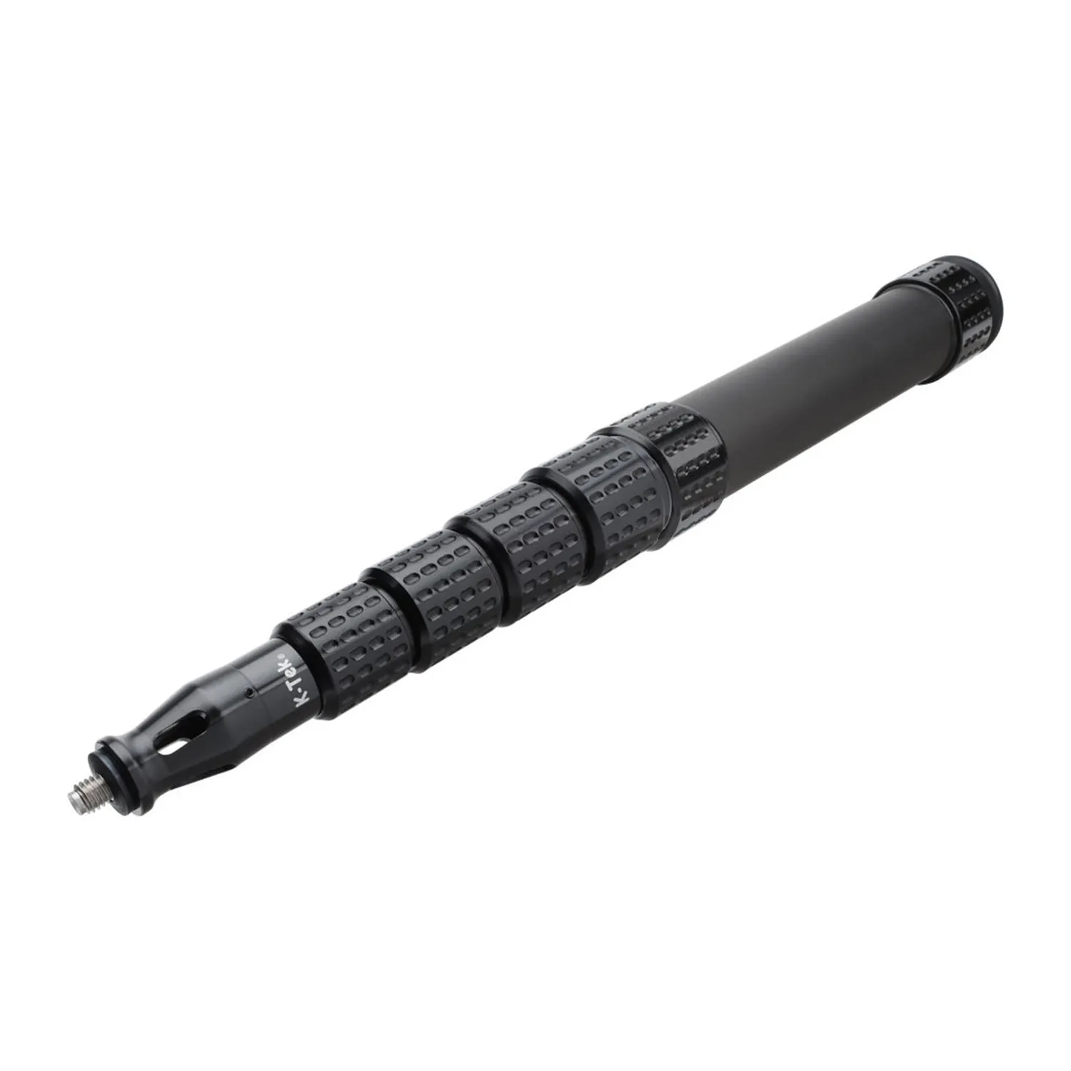 K-Tek Mighty Boom KP Carbon Boom Pole - 5 ft, Uncabled: the collapsed pole with its captive collets and removable headpiece.