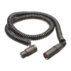 K-Tek KPC20K Coiled XLR Cable with Low Profile XLR Female (20 ft): the coiled cable with its low-profile XLR female and Neutrik XLR male.