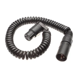 K-Tek KPC5K Coiled XLR Cable with Low Profile XLR Female (5 ft): the coiled cable with its low-profile XLR female and Neutrik XLR male.