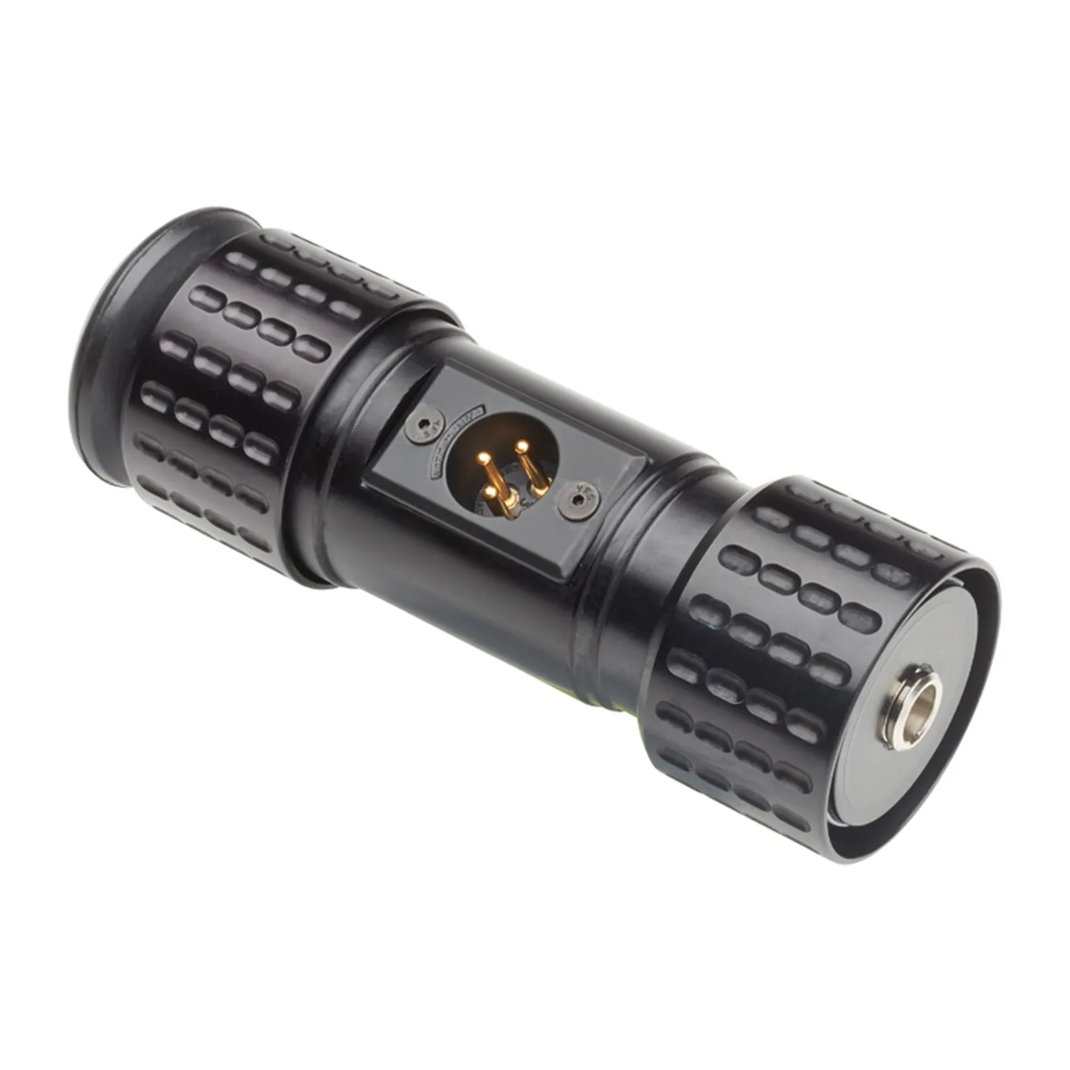 K-Tek KPCCR Side-Exit XLR Bottom Module for Mighty Boom Poles: the module with its side-exit male XLR and rubber bumper.