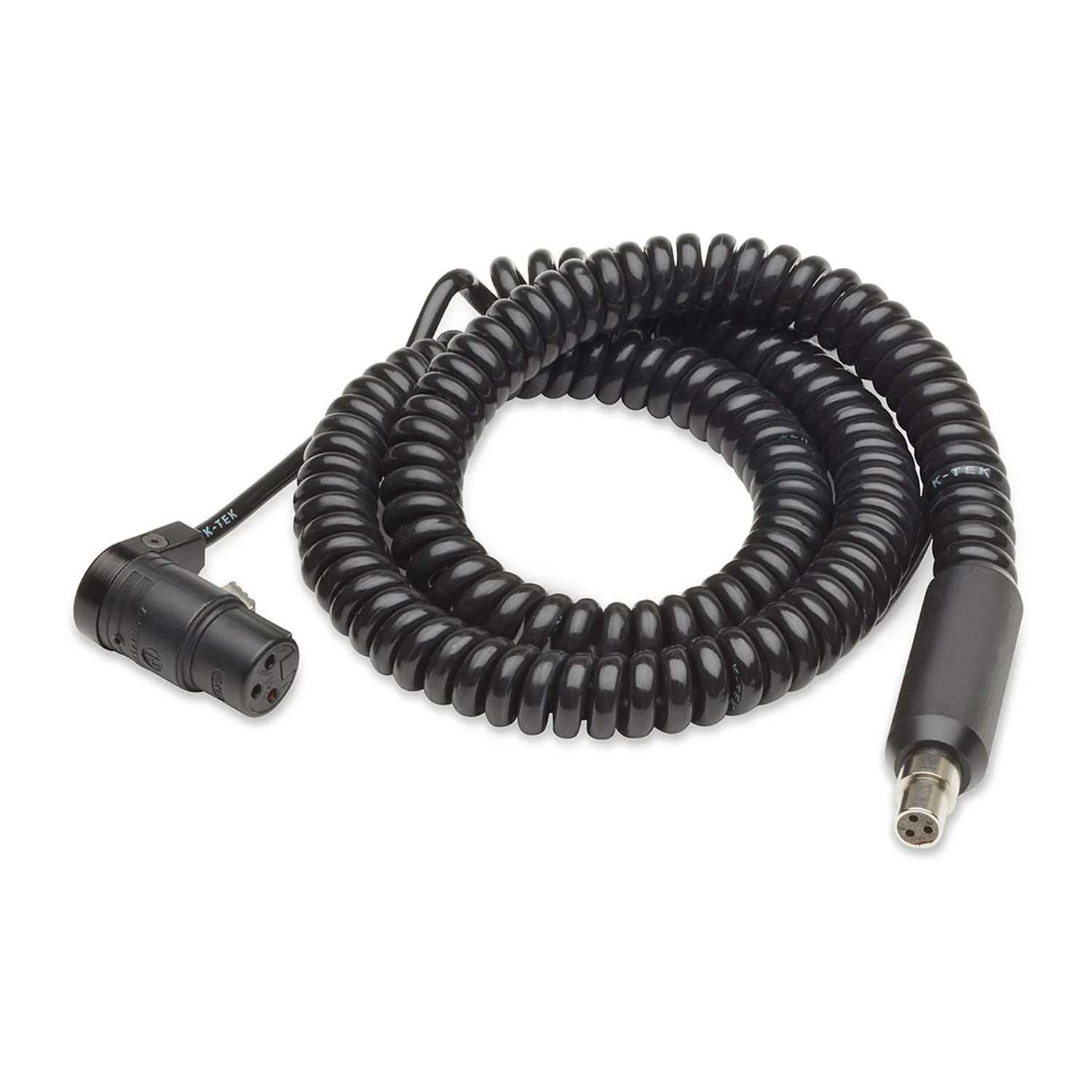 K-Tek KPCK Coiled Cable Kit for Mighty Boom Poles - KP12 (12 ft): the coiled cable with its right-angle XLR at one end and the TA3 plug at the other.