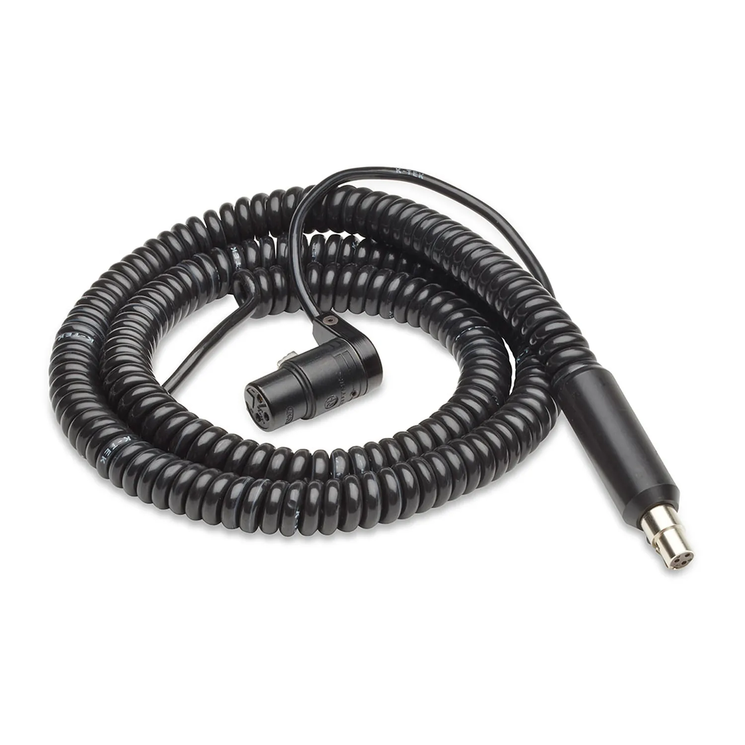 K-Tek KPCK Coiled Cable Kit for Mighty Boom Poles - KP16 (16 ft): the coiled cable with its right-angle XLR at one end and the TA3 plug at the other.