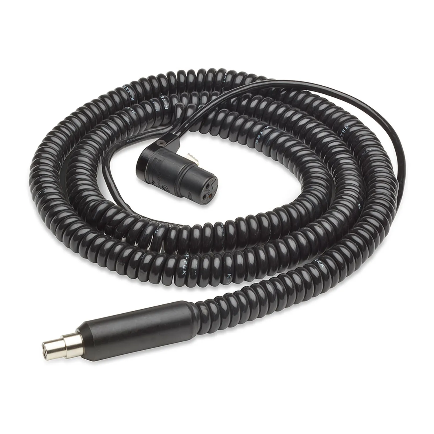 K-Tek KPCK Coiled Cable Kit for Mighty Boom Poles - KP6 (6 ft): the coiled cable with its right-angle XLR at one end and the TA3 plug at the other.