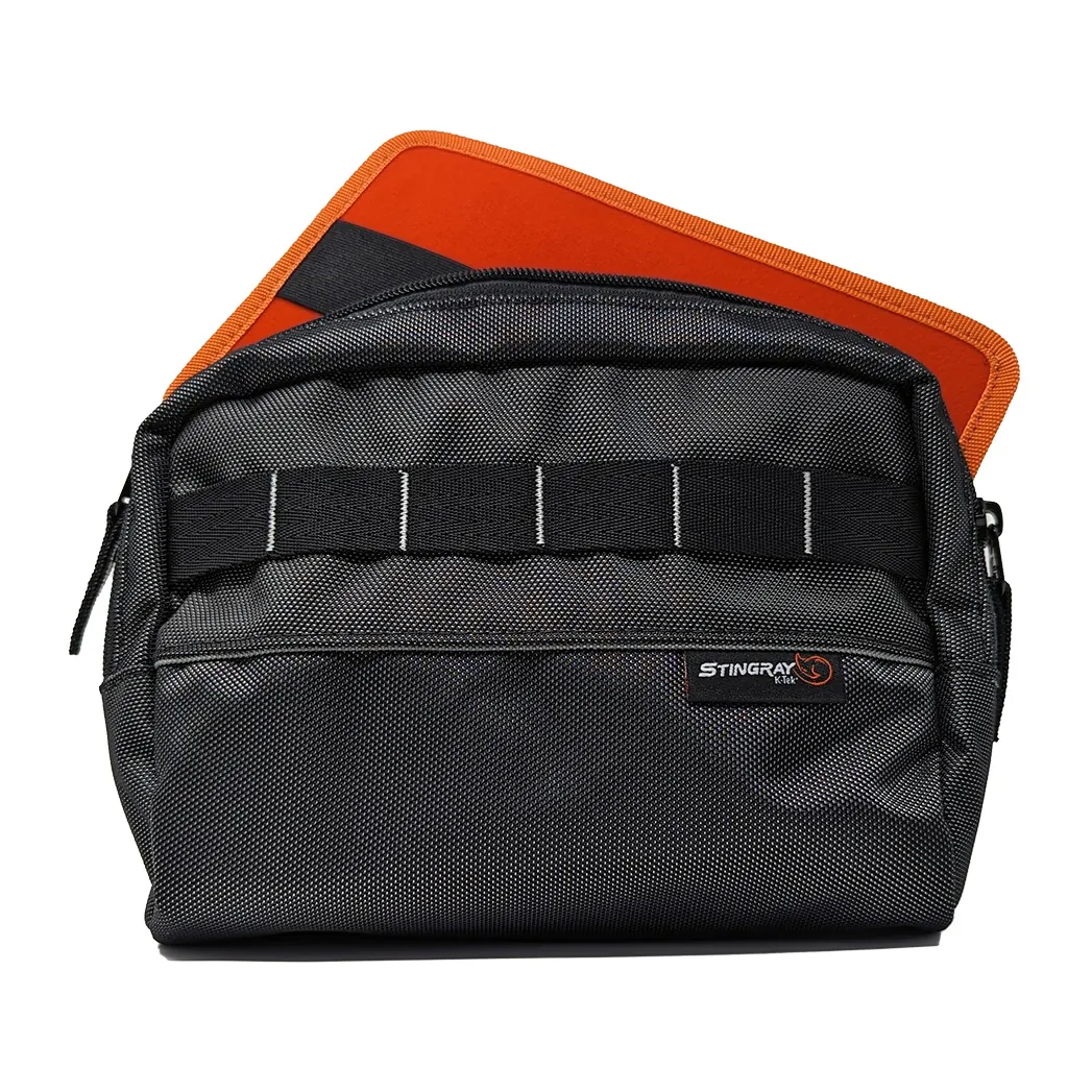K-Tek KSAPX Stingray Front Pouch X for Mixer Bags: the pouch with the orange receiver carrier behind it.