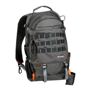 K-Tek KSBPX Stingray Backpack X with Integrated Harness - Orange: the backpack from the front, with MOLLE straps and orange accents.