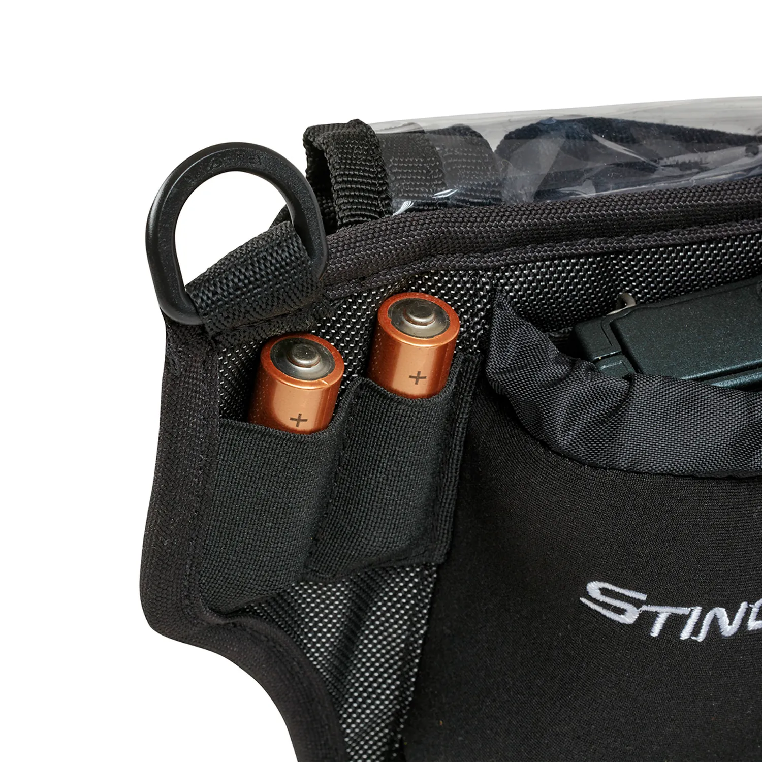 K-Tek KSF3 Stingray F3 Action Belt for Zoom F3: a side pocket holding two AA batteries, close up.