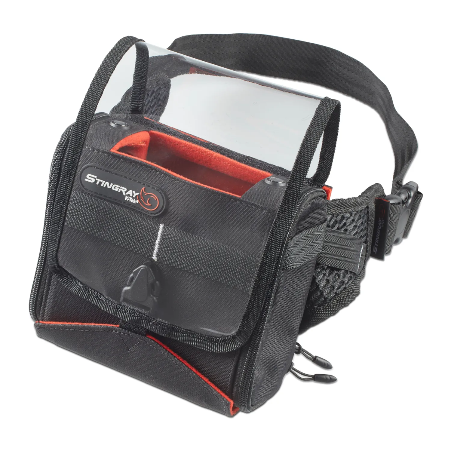 K-Tek KSF6 Stingray Zoom F6 Bag with Clear Shield: the bag with its clear shield raised and orange lining.