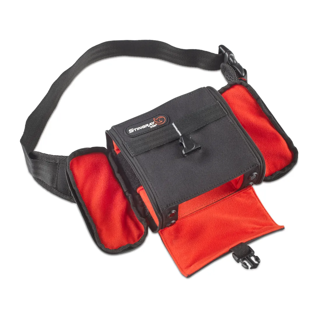 K-Tek KSF6 Stingray Zoom F6 Bag with Clear Shield: the bag opened out, with its waist belt and orange lining.