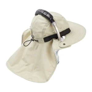 K-Tek KSH1 Stingray Audio SunHat (Beige): on a mannequin head from the side, with the neck cover down.