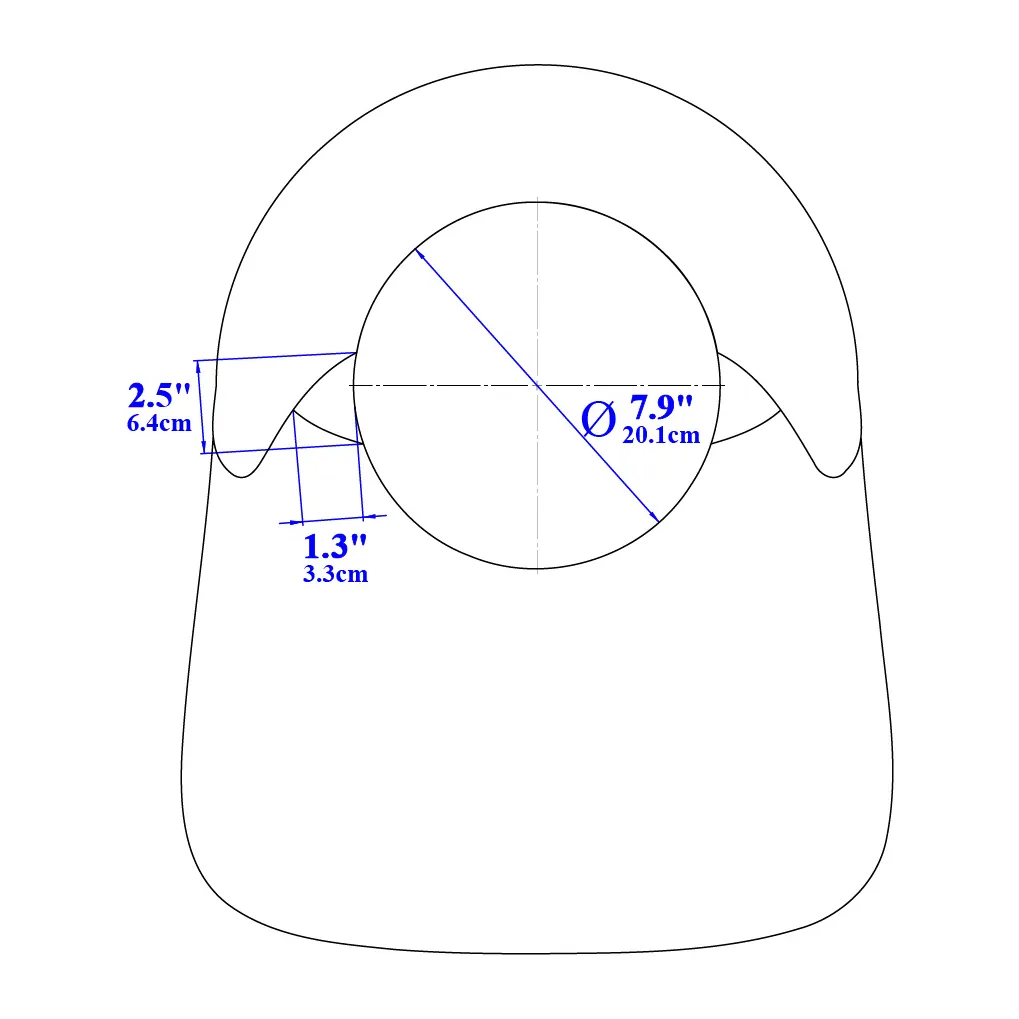 K-Tek KSH2 Stingray Audio SunHat (Black): a dimension drawing of the side opening and the crown.