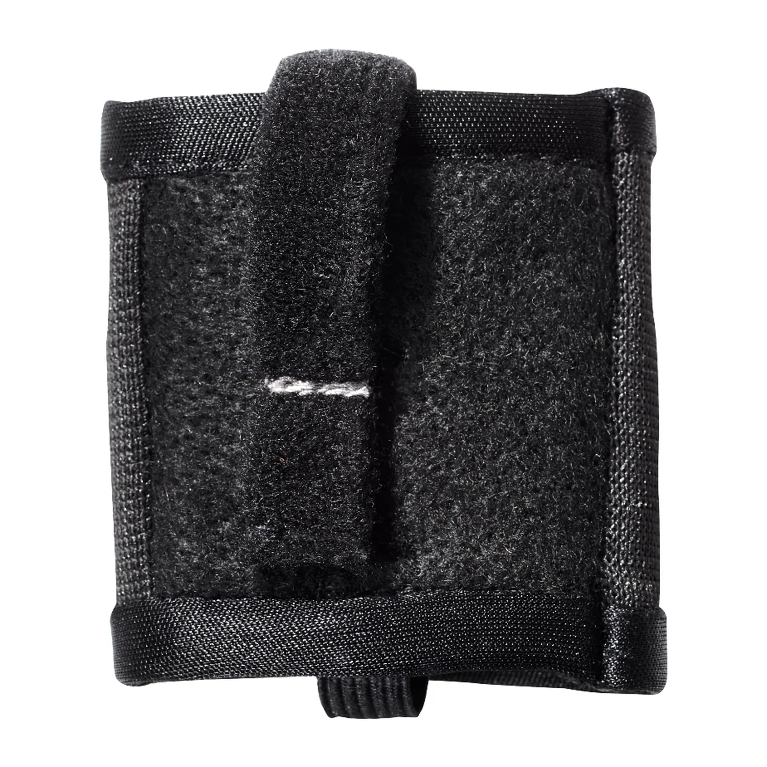 K-Tek KSHPMINI Stingray HeatBlock Transmitter Pouch - Mini: the black pouch from the front, its strap marked with one white stitch.