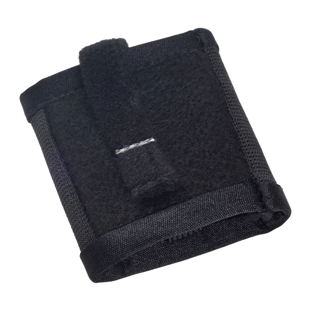 K-Tek KSHPMINI Stingray HeatBlock Transmitter Pouch - Mini: the pouch from an angle, showing the soft black lining at its open top.