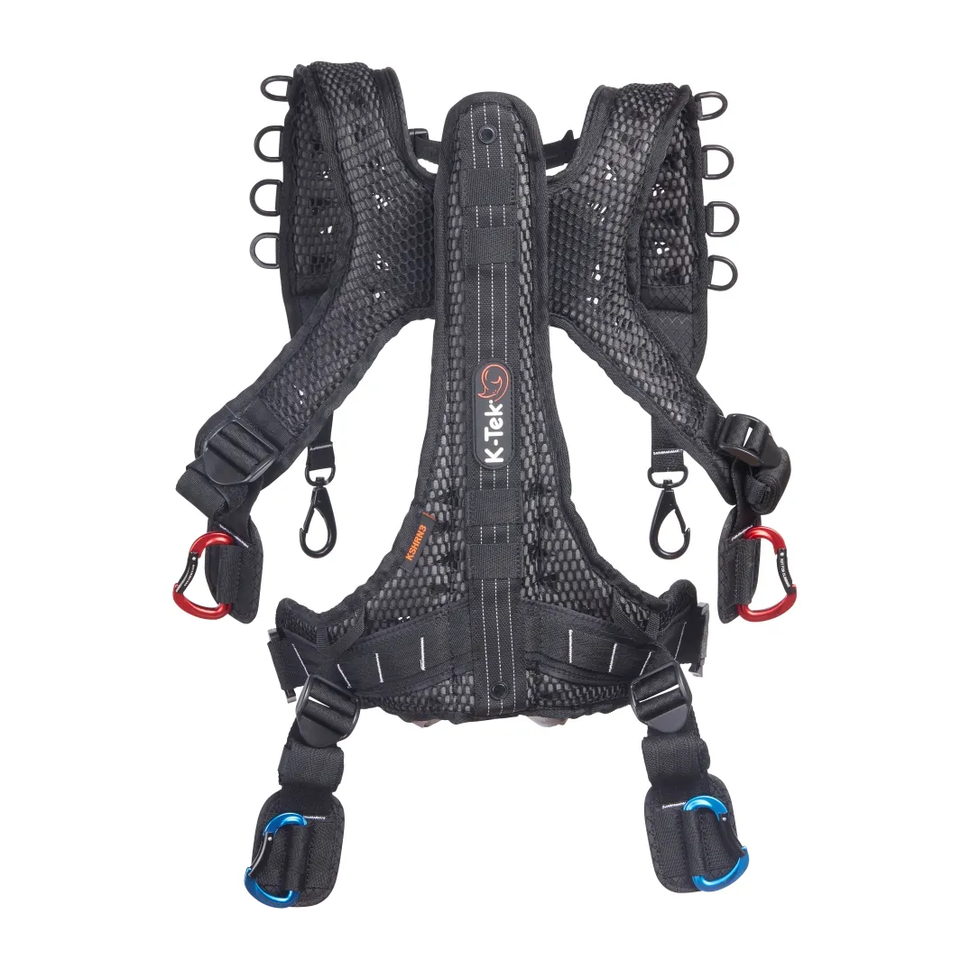 K-Tek KSHRN3 Stingray Audio Harness with ExoSpine: the harness on its own, with its color-coded carabiners.