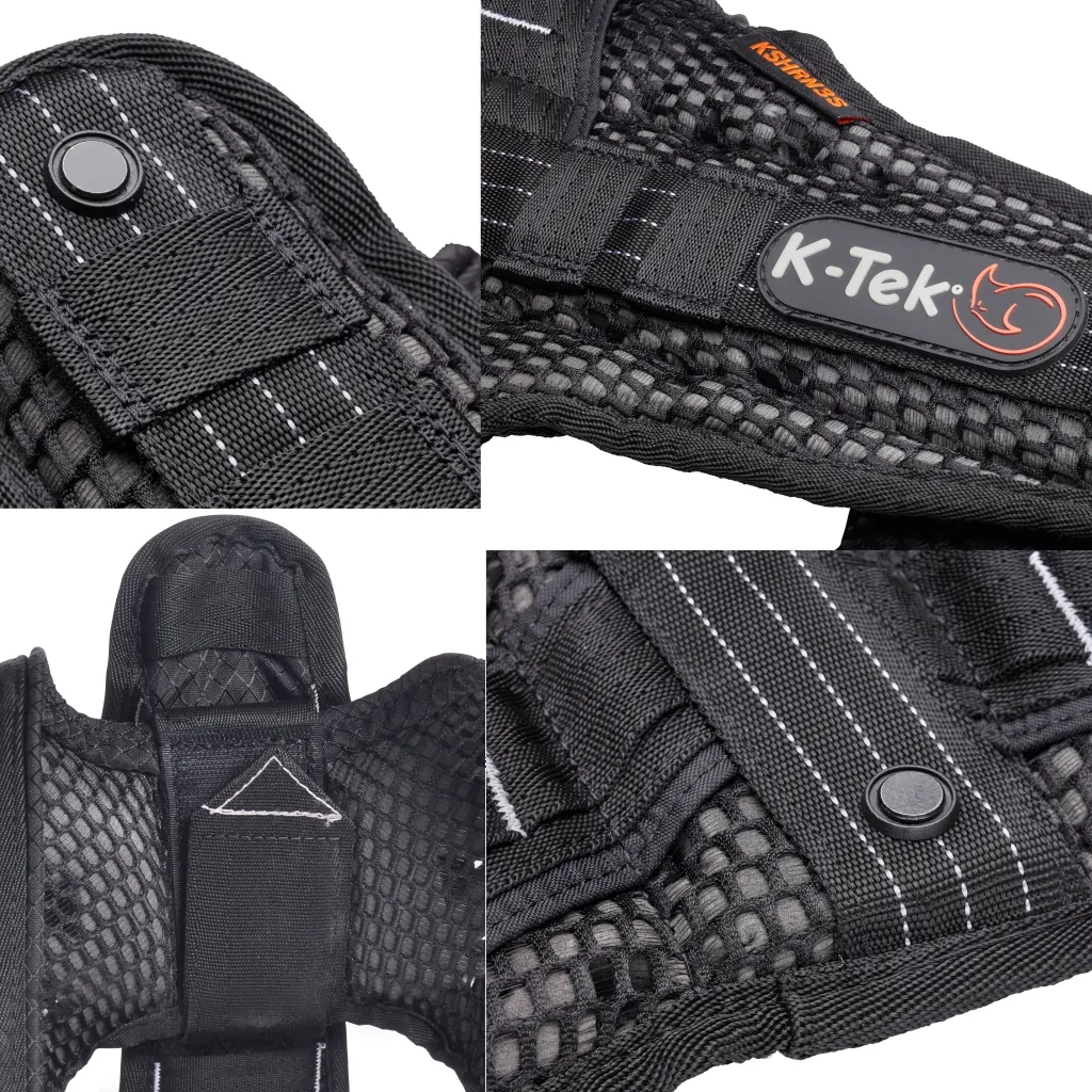 K-Tek KSHRN3 Stingray Audio Harness with ExoSpine: close-ups of the mesh padding, snaps, and shoulder straps.