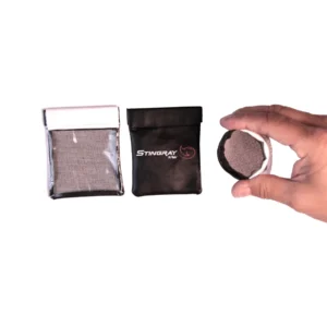 K-Tek KSLP1 Stingray Lav Pouch (Set of 3): the see-through back, the logo front, and a hand opening a pouch.