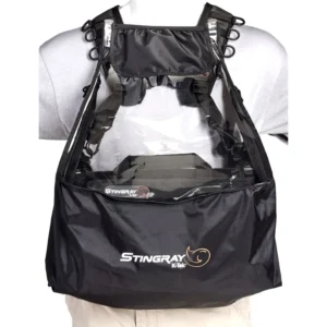 K-Tek KSRB2 Rain Bib for Stingray Harness: fitted over a mixer bag on the harness, worn on a mannequin.