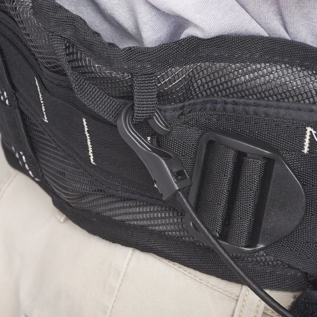 K-Tek KSRB2 Rain Bib for Stingray Harness: a harness clip holding the bib at the waist.