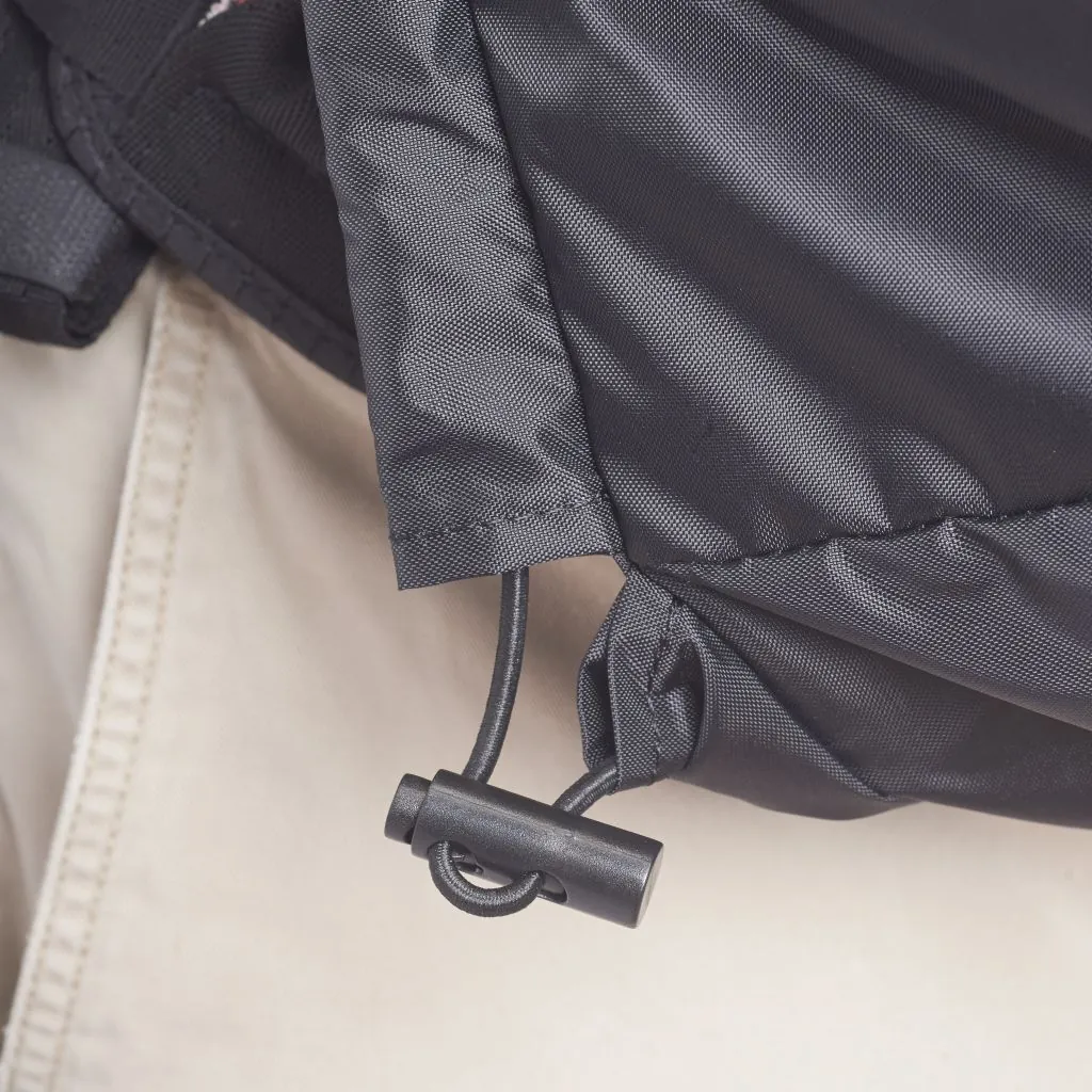 K-Tek KSRB2 Rain Bib for Stingray Harness: a cord lock cinching the bib's lower edge.