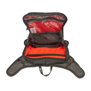 K-Tek KSUHX Stingray Utility Hip Pack X-Series: a compartment open, with its orange lining and pouches.